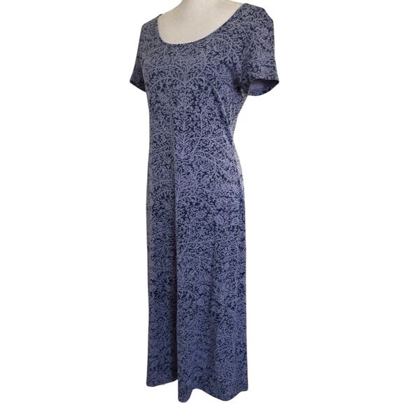 Peruvian Connection Blue Floral Short Sleeve Cotton Blend Midi Dress Size Medium - Picture 4 of 8